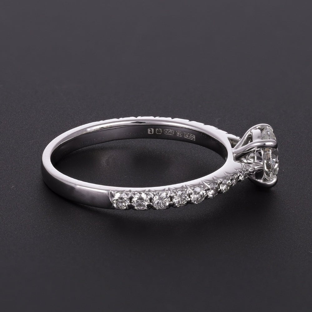 Pre-owned 18ct White Gold 0.91ct E/VS2 Diamond Solitaire Ring Size K - FJewellery