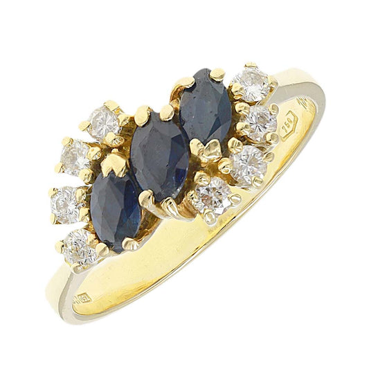 Pre-owned 18ct Y Gold Three Stone Sapphire Ring - Size N 1/2 - FJewellery