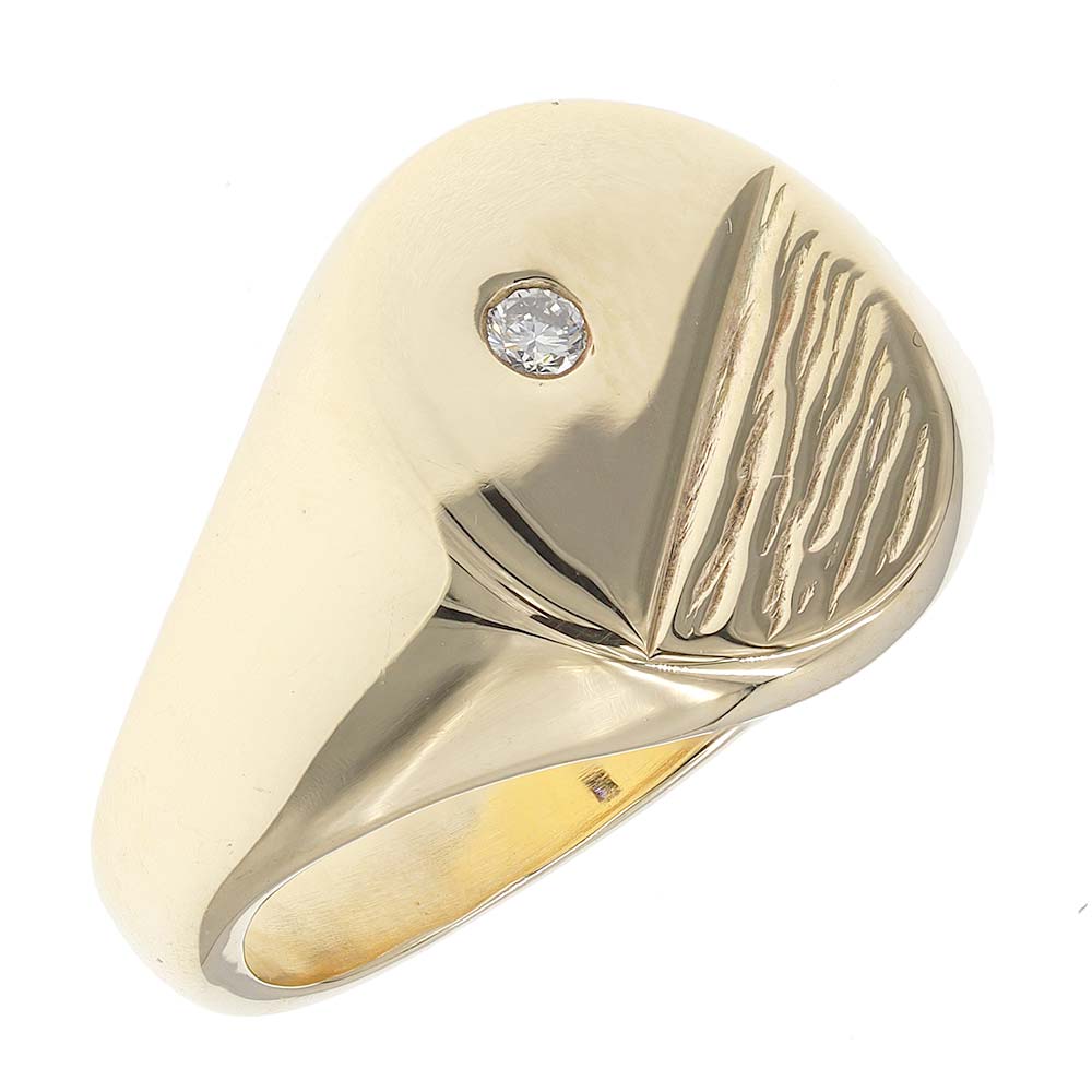 Pre-owned 9ct Gold Diamond Signet Ring- 12g- Size V 1/2 - FJewellery