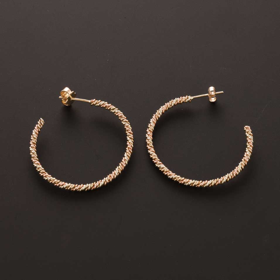 Pre-owned 9ct Multi Colour Gold Rope Earrings - FJewellery