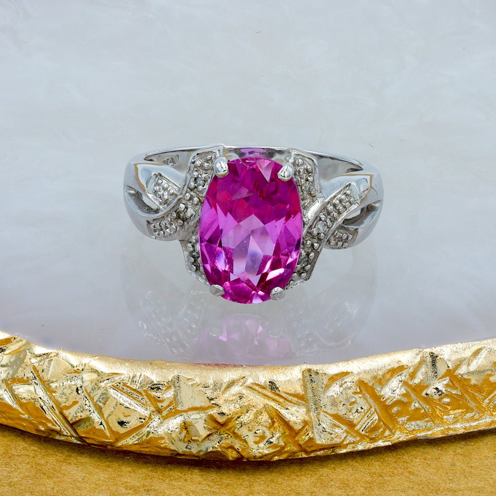 Pre-owned 9ct W Gold Pink Sapphire Cocktail Ring - Size O 1/2 - FJewellery