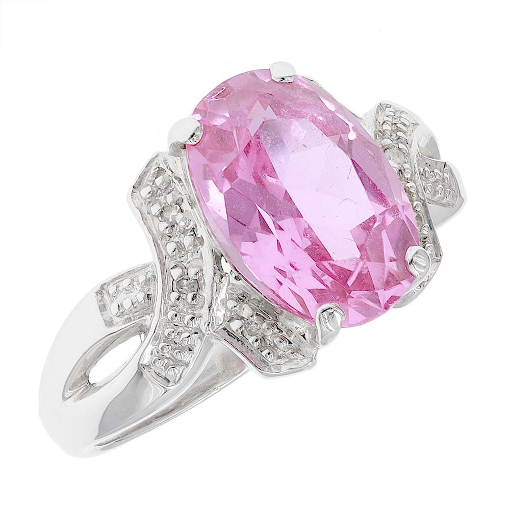 Pre-owned 9ct W Gold Pink Sapphire Cocktail Ring - Size O 1/2 - FJewellery