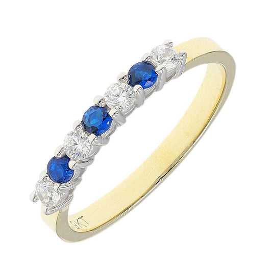Pre-owned 9ct Yellow Gold Blue Cz Seven Stone Ring - Size P - FJewellery