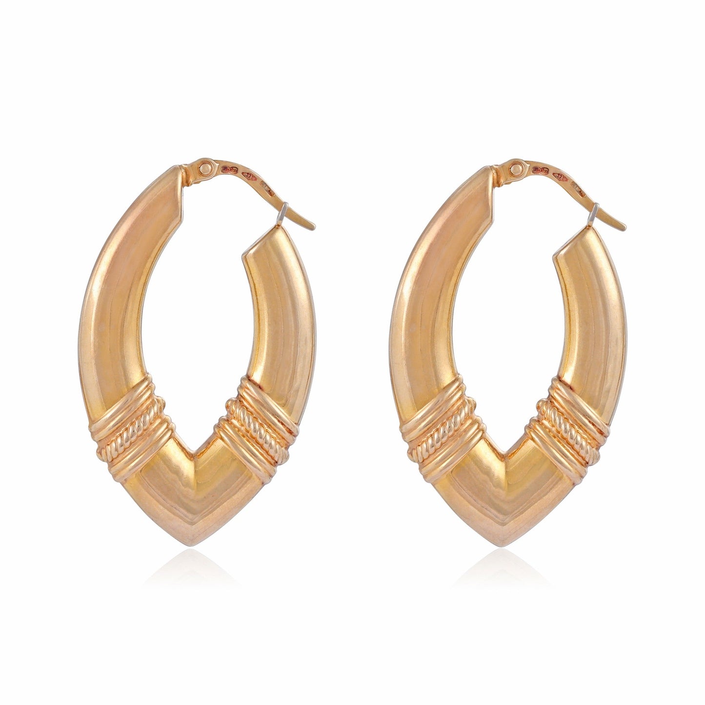 Pre - Owned 9ct Yellow Gold Fancy Oval Pointed Creole Earrings 08001690 - FJewellery