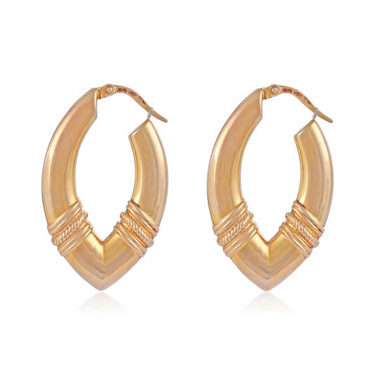 Pre - Owned 9ct Yellow Gold Fancy Oval Pointed Creole Earrings 08001690 - FJewellery