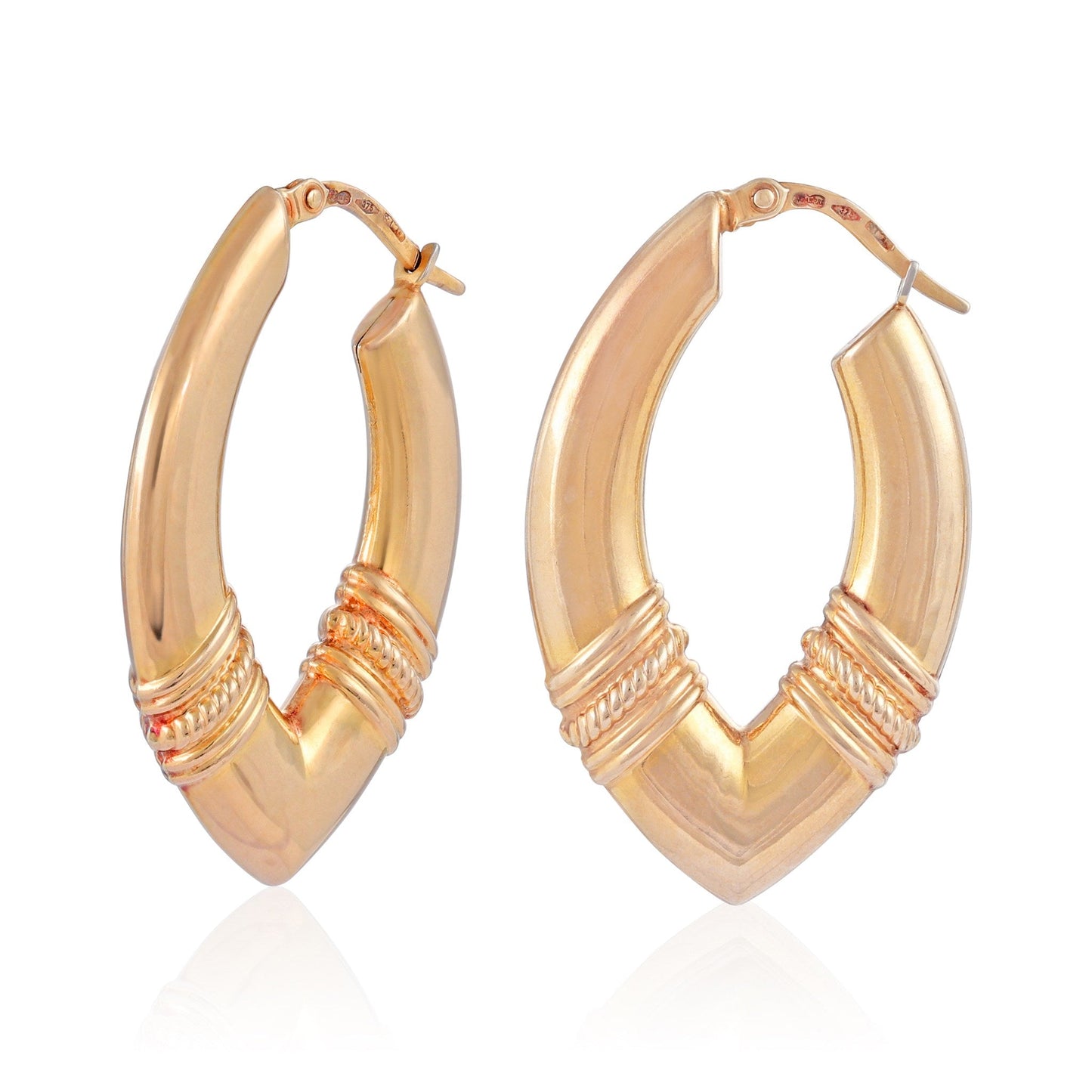 Pre - Owned 9ct Yellow Gold Fancy Oval Pointed Creole Earrings 08001690 - FJewellery