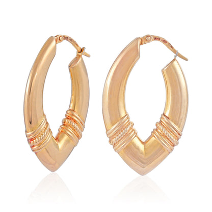 Pre - Owned 9ct Yellow Gold Fancy Oval Pointed Creole Earrings 08001690 - FJewellery