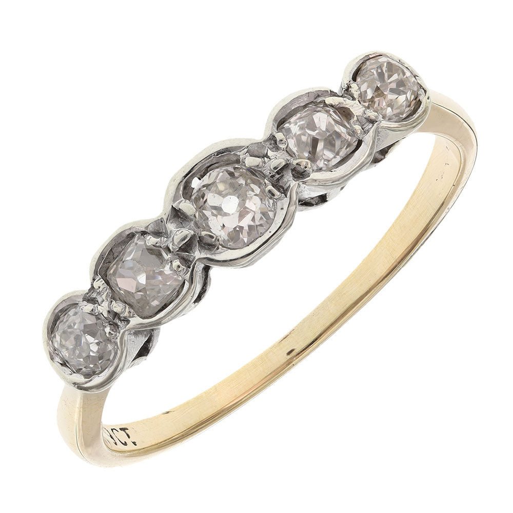 Pre-owned 9ct Solid Yellow & White Gold Diamond Five Stone Ring - Size N 1/2 6000246