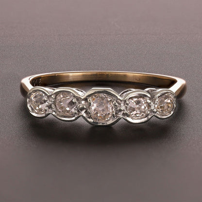 Pre-owned 9ct Solid Yellow & White Gold Diamond Five Stone Ring - Size N 1/2 6000246