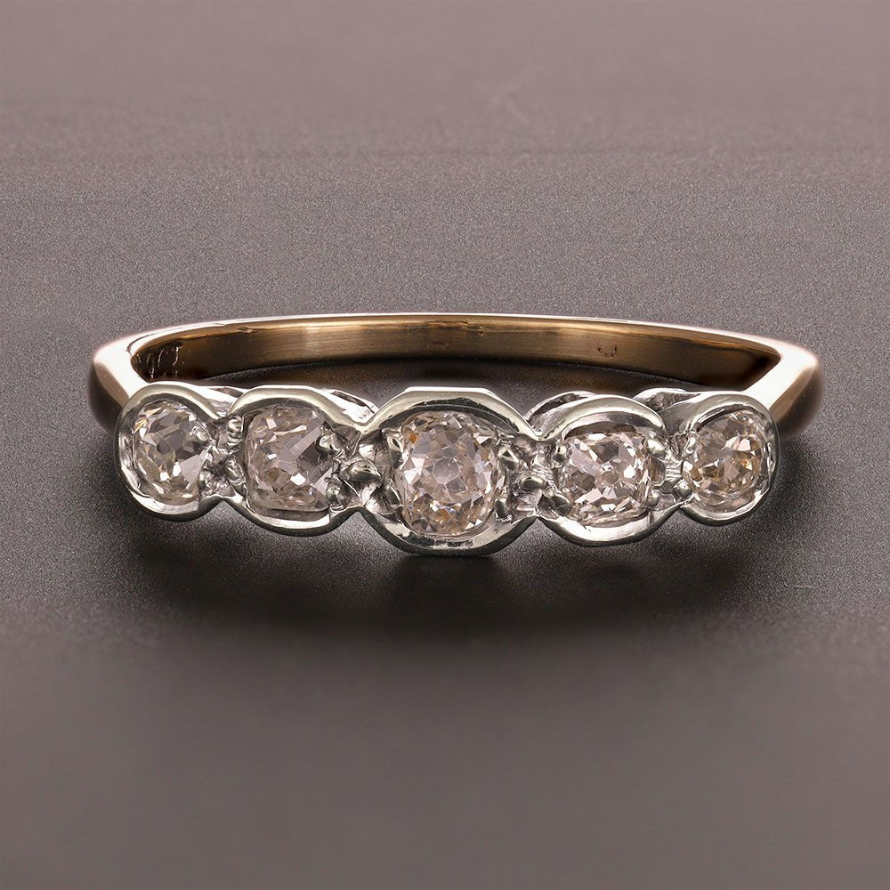 Pre-owned 9ct Solid Yellow & White Gold Diamond Five Stone Ring - Size N 1/2 6000246