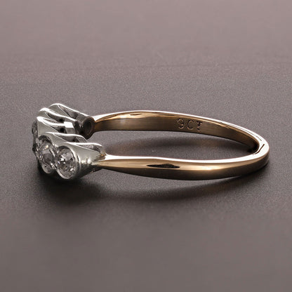 Pre-owned 9ct Solid Yellow & White Gold Diamond Five Stone Ring - Size N 1/2 6000246