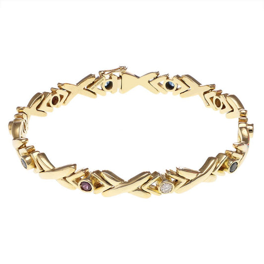 Pre-owned Yellow Gold Kiss Gemstone Bracelet - 7.5 Inches - 28g - FJewellery