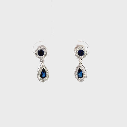 18ct sapphire diamond pre-loved drop earrings 10000029