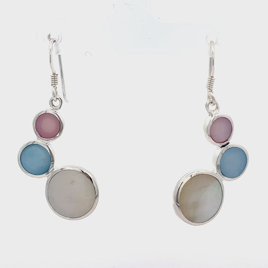 Sterling Silver Mother-of-pearl Triple Circle Earrings SER4033