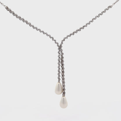 18ct white gold necklace with diamonds and pearls 02029333