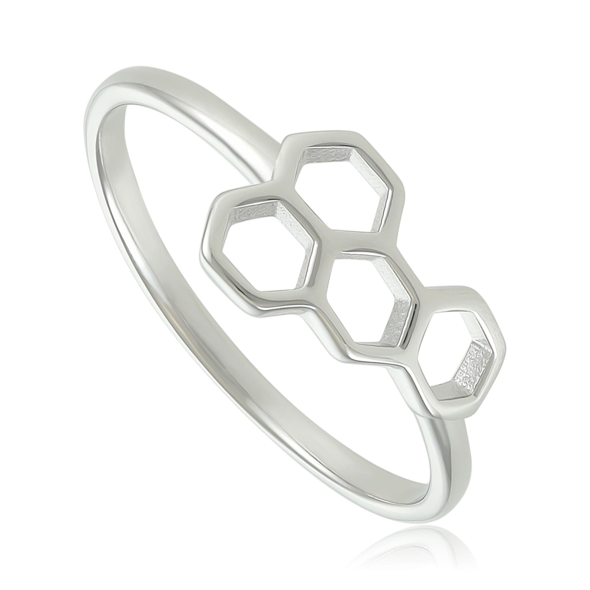 Rhodium Plated 925 Sterling Silver Honeycomb Ring - FJewellery