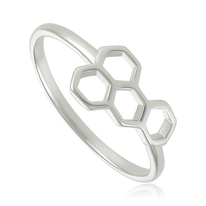 Rhodium Plated 925 Sterling Silver Honeycomb Ring - FJewellery