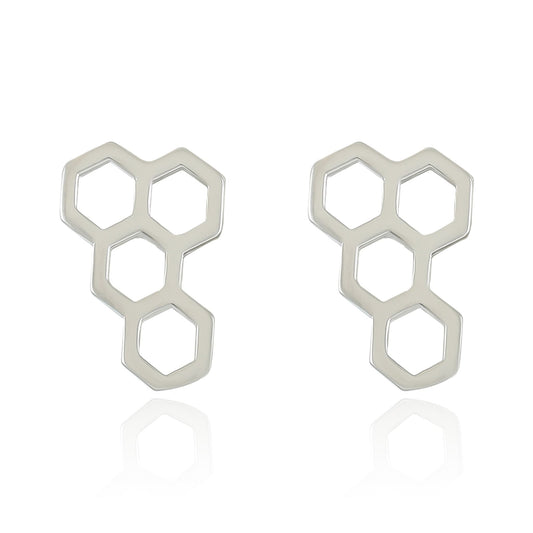 Rhodium plated silver honeycomb earrings SER7002 - FJewellery