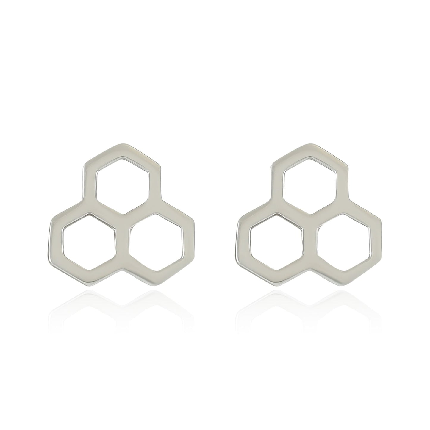 Rhodium plated silver honeycomb stud earrings SER7001 - FJewellery