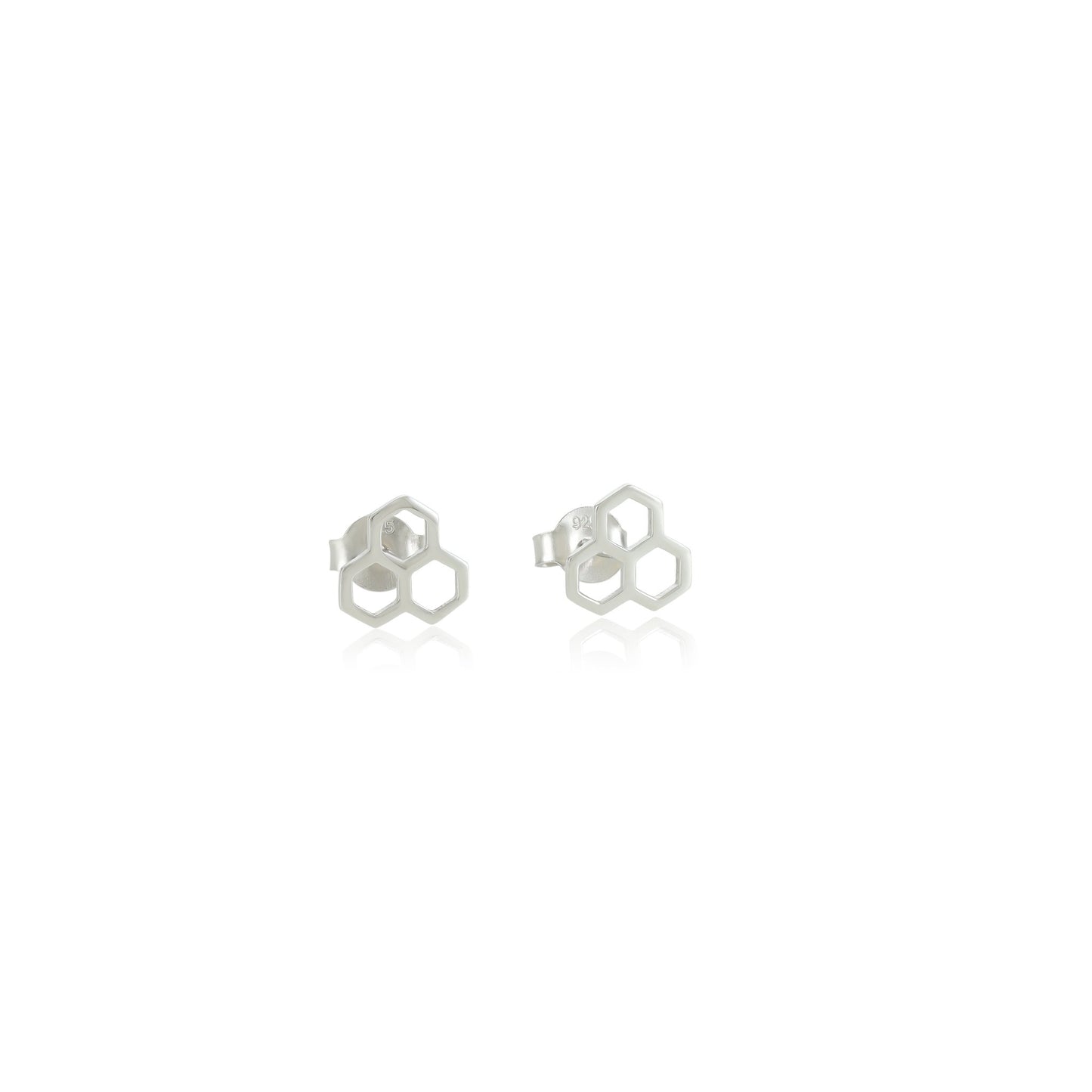 Rhodium plated silver honeycomb stud earrings SER7001 - FJewellery