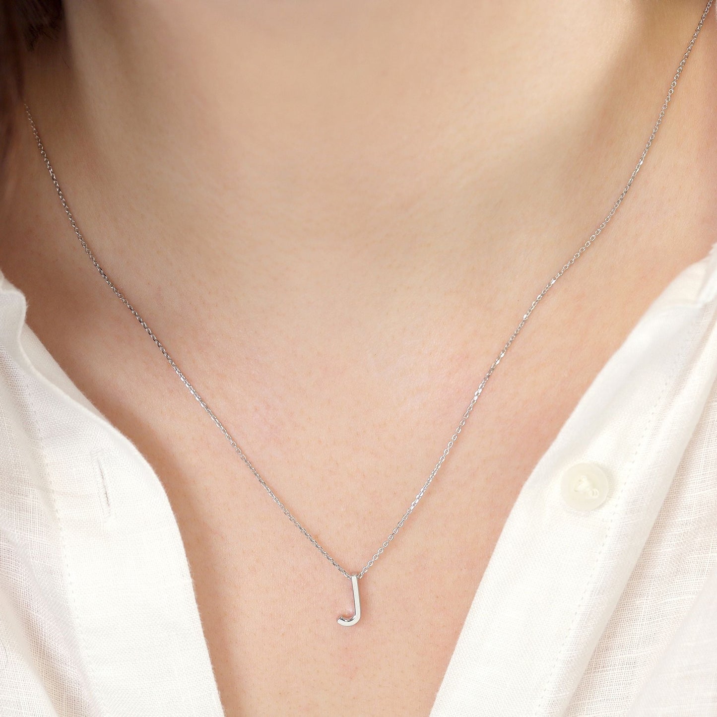 Rhodium plated silver Initial J Necklace PSJCNP - JR - FJewellery