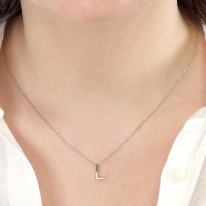 Rhodium plated silver Initial L Necklace PSJCNP - LR - FJewellery