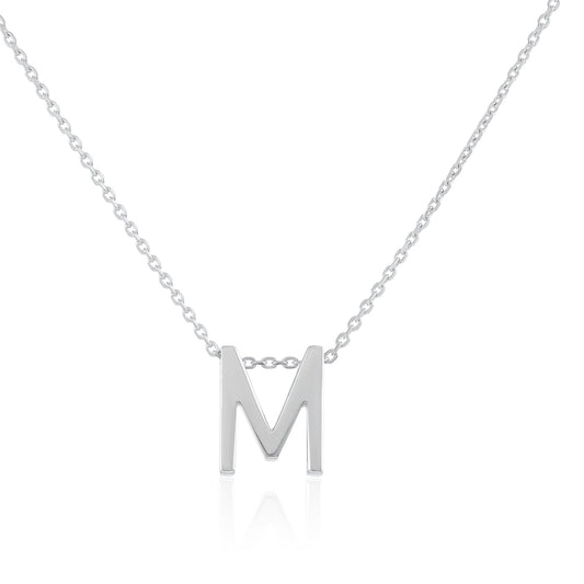 Rhodium plated silver Initial M Necklace PSJCNP - MR - FJewellery