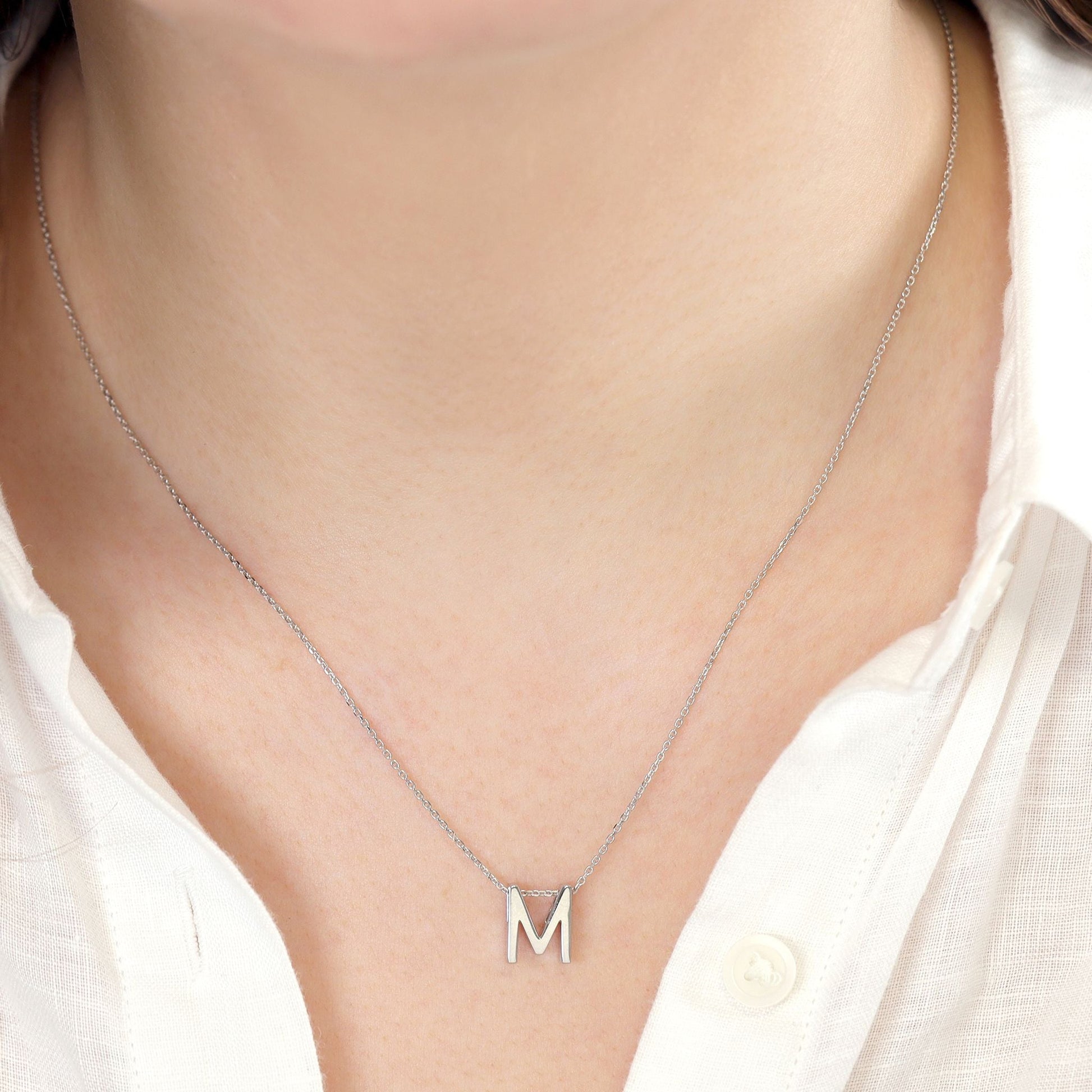 Rhodium plated silver Initial M Necklace PSJCNP - MR - FJewellery
