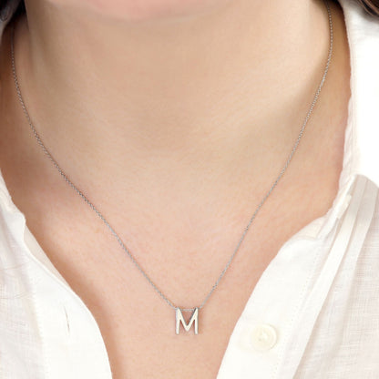 Rhodium plated silver Initial M Necklace PSJCNP - MR - FJewellery