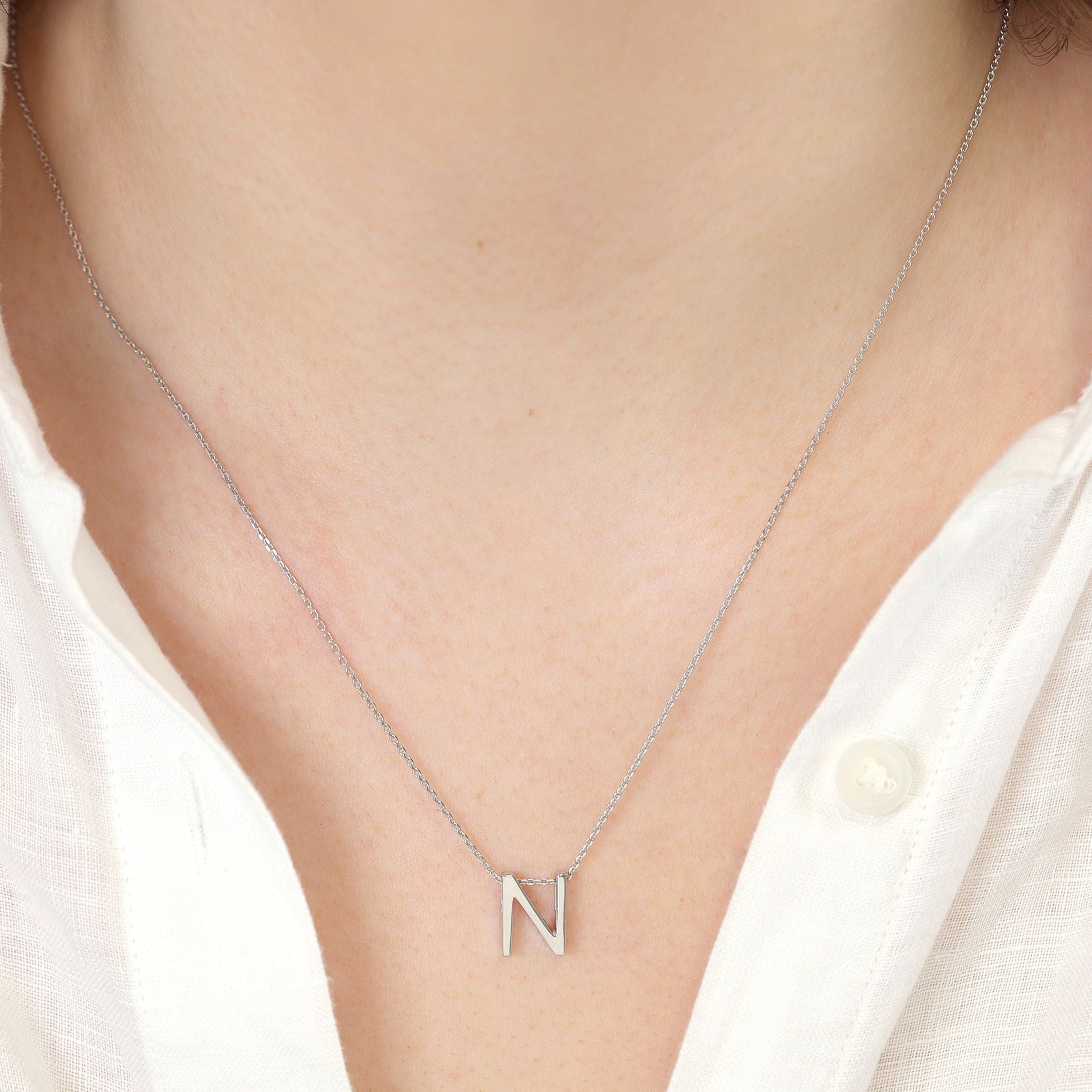 Rhodium plated silver Initial N Necklace PSJCNP - NR - FJewellery