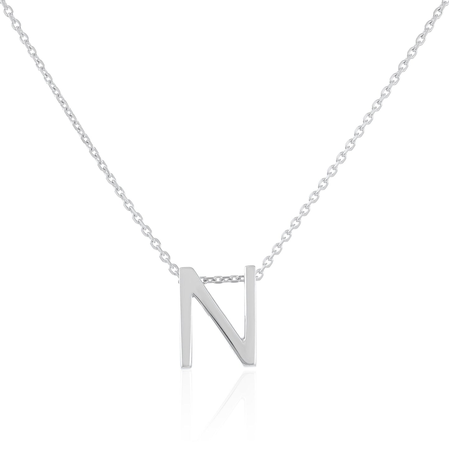 Rhodium plated silver Initial N Necklace PSJCNP - NR - FJewellery