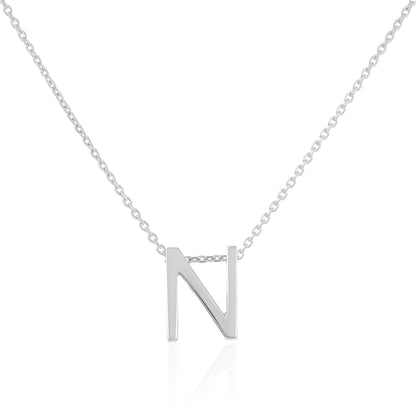 Rhodium plated silver Initial N Necklace PSJCNP - NR - FJewellery