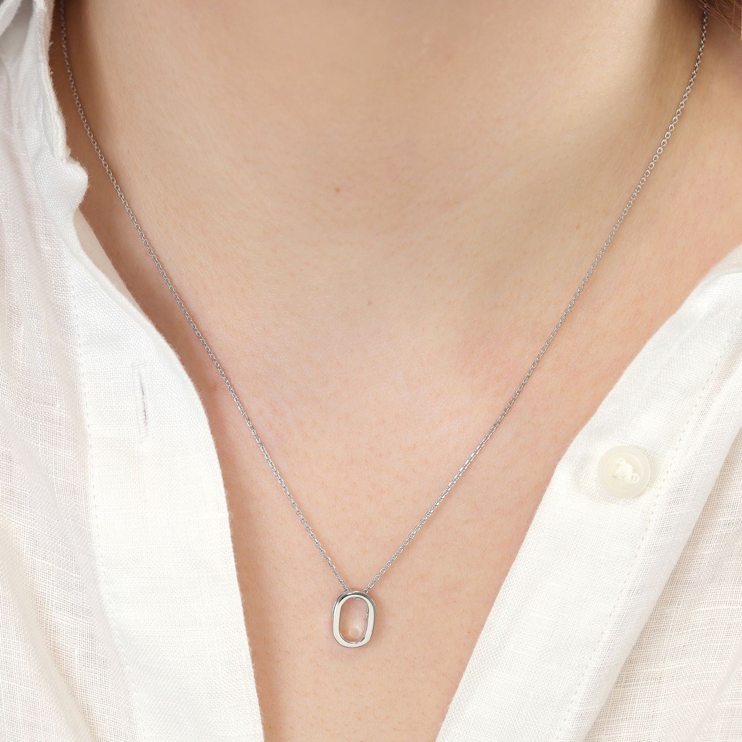 Rhodium plated silver Initial O Necklace PSJCNP - OR - FJewellery