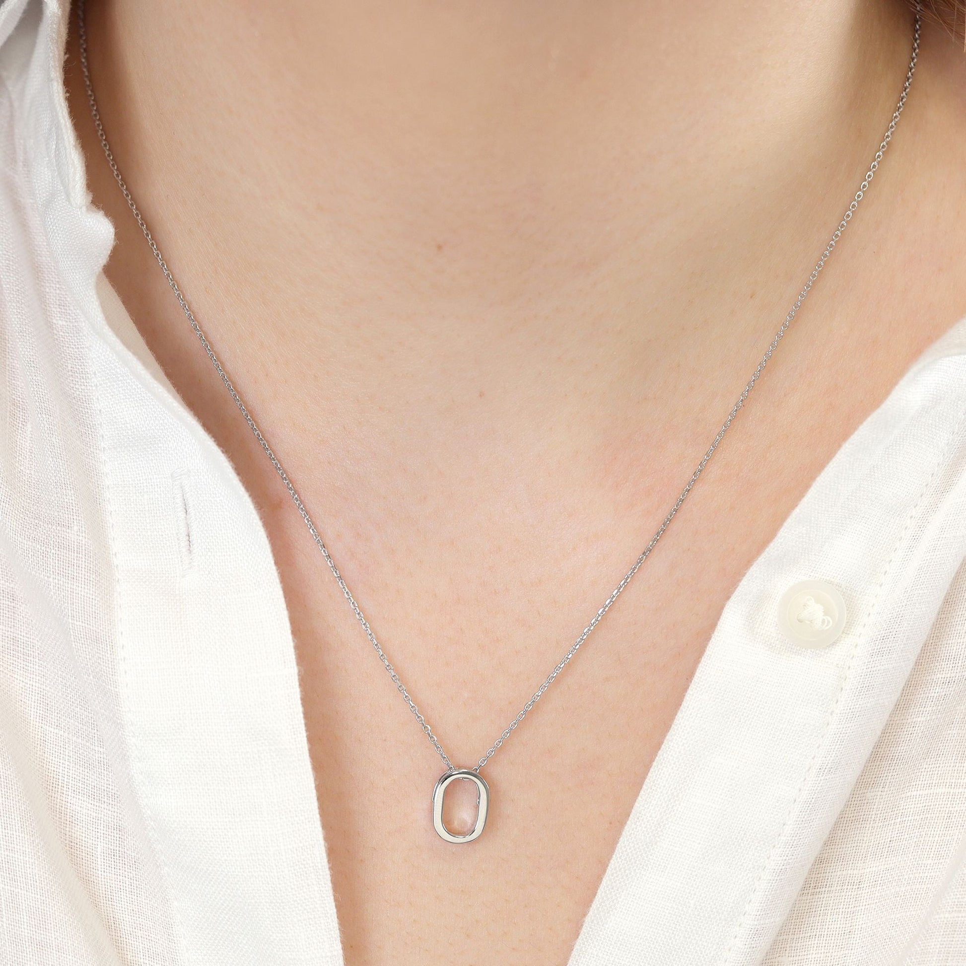 Rhodium plated silver Initial O Necklace PSJCNP - OR - FJewellery