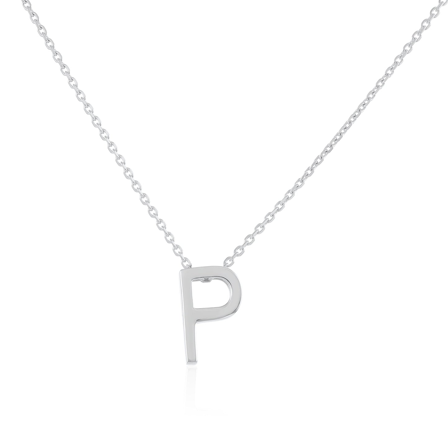 Rhodium plated silver Initial P Necklace PSJCNP - PR - FJewellery