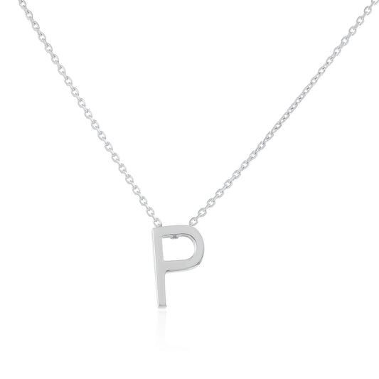 Rhodium plated silver Initial P Necklace PSJCNP - PR - FJewellery