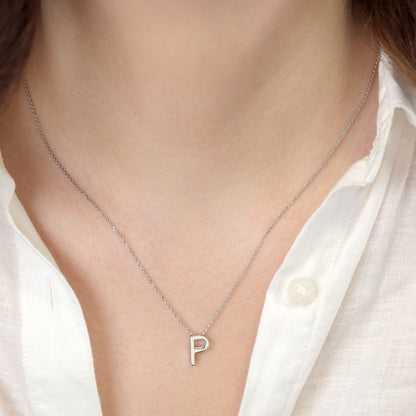 Rhodium plated silver Initial P Necklace PSJCNP - PR - FJewellery