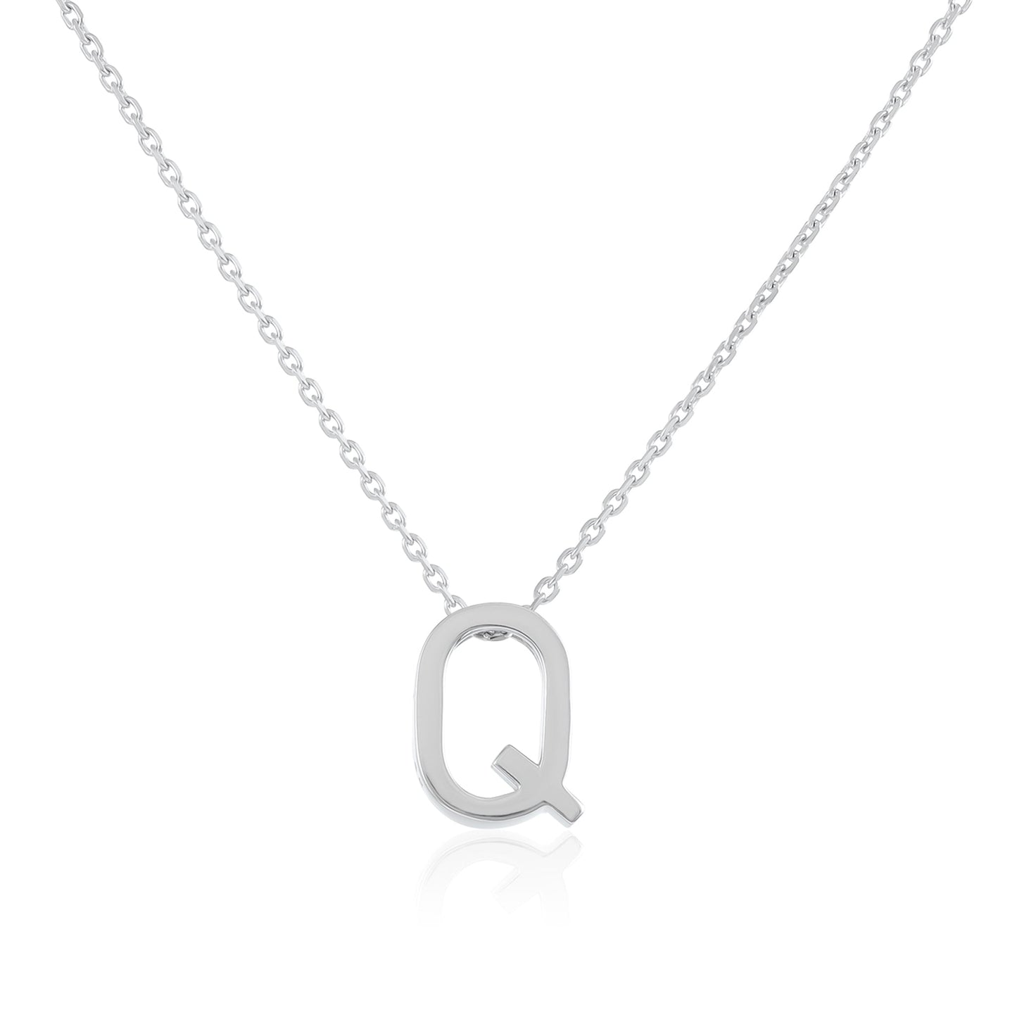Rhodium plated silver Initial Q necklace PSJCNP - QR - FJewellery