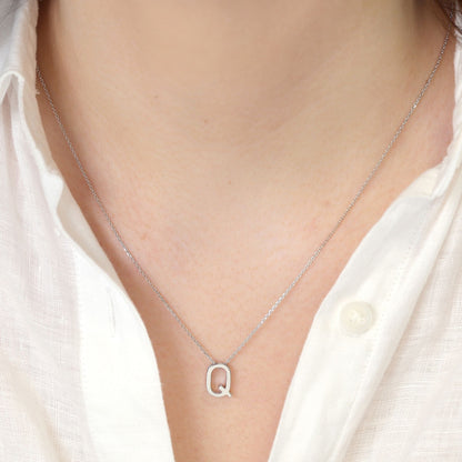Rhodium plated silver Initial Q necklace PSJCNP - QR - FJewellery