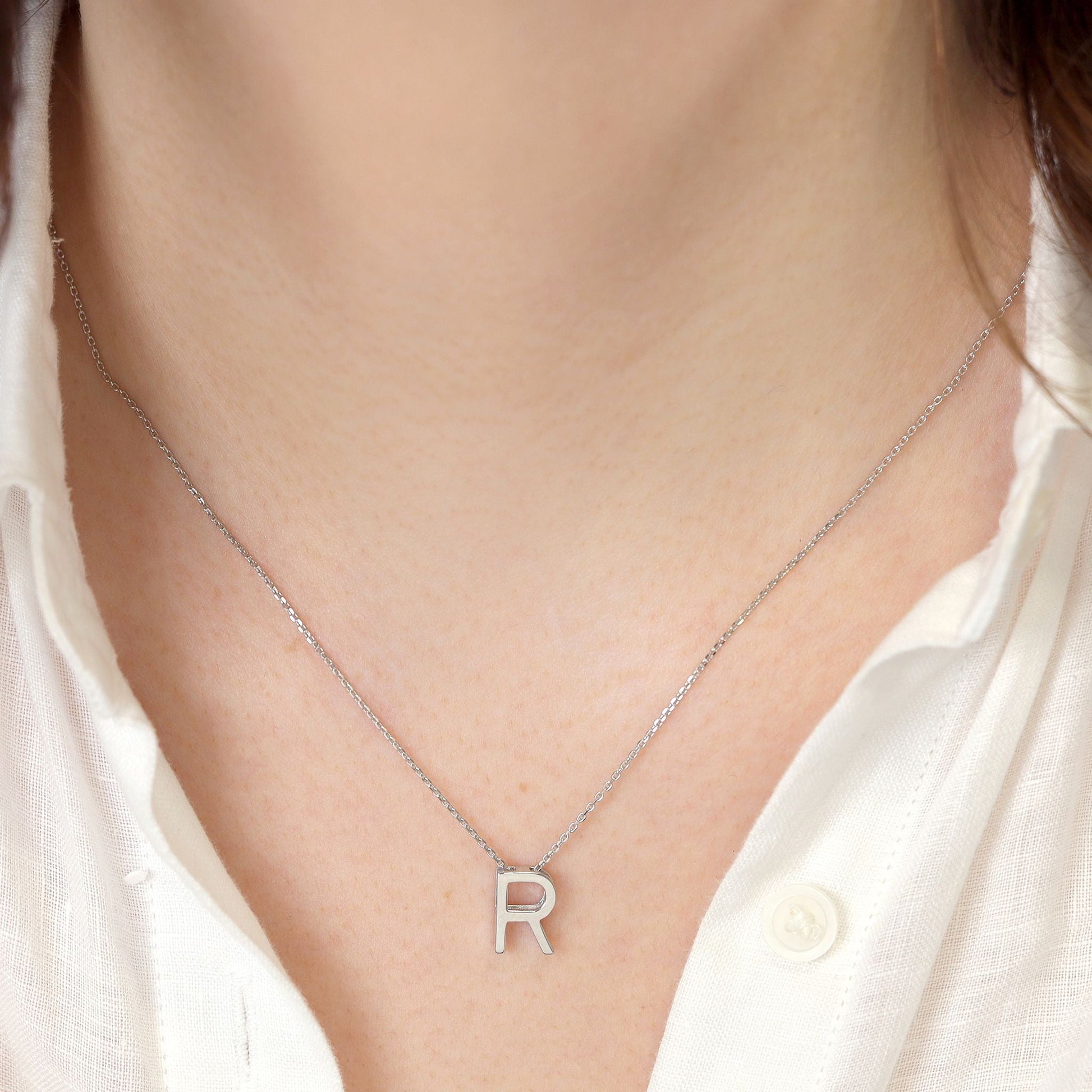 Rhodium plated silver Initial R Necklace PSJCNP - RR - FJewellery
