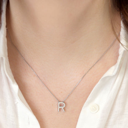 Rhodium plated silver Initial R Necklace PSJCNP - RR - FJewellery