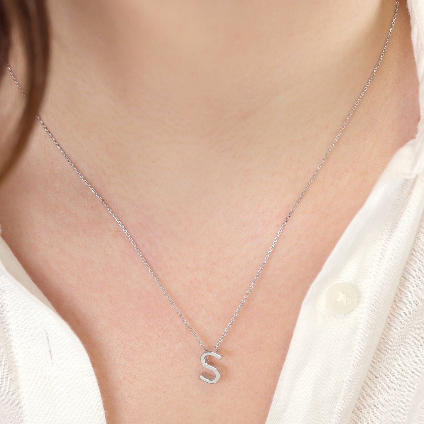 Rhodium plated silver Initial S Necklace PSJCNP - SR - FJewellery