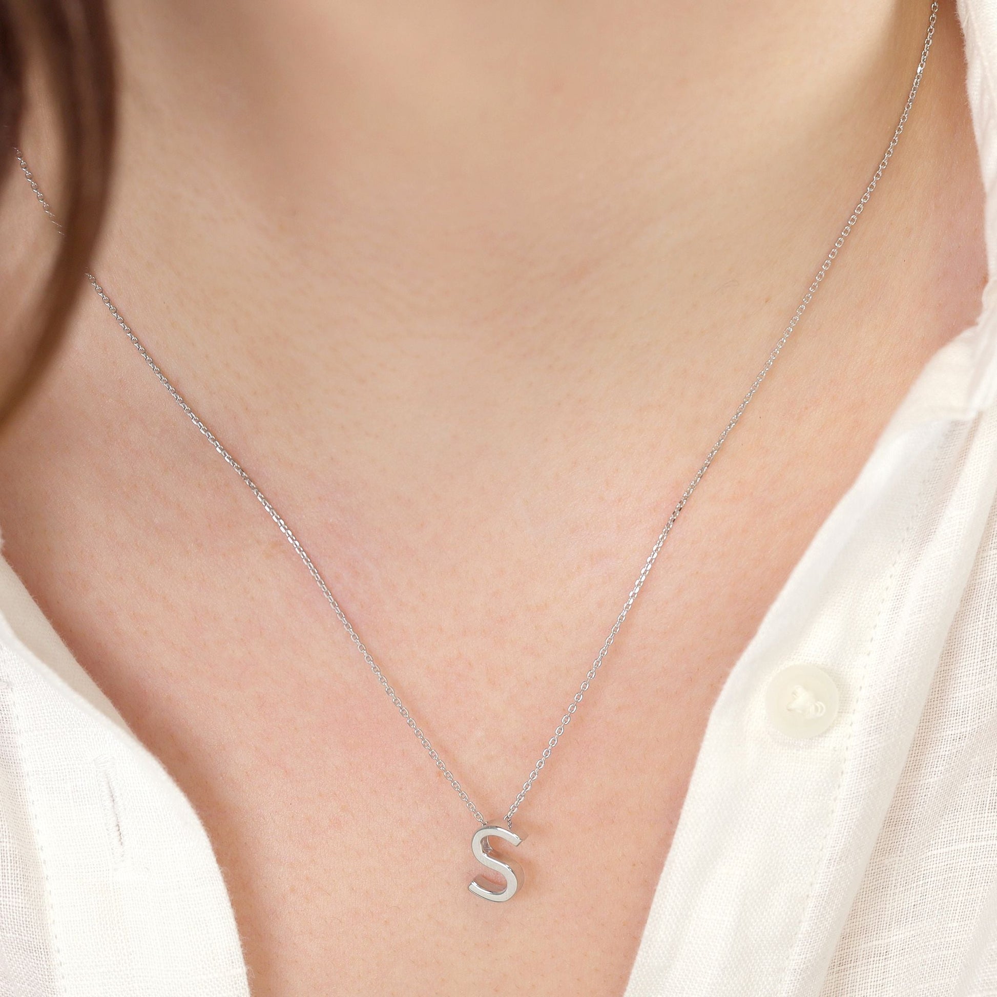 Rhodium plated silver Initial S Necklace PSJCNP - SR - FJewellery