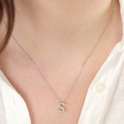Rhodium plated silver Initial S Necklace PSJCNP - SR - FJewellery