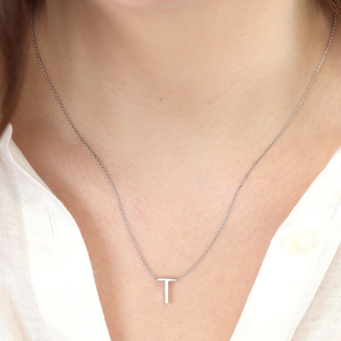 Rhodium plated silver Initial T Necklace PSJCNP - TR - FJewellery