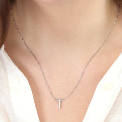 Rhodium plated silver Initial T Necklace PSJCNP - TR - FJewellery