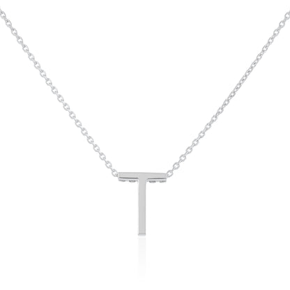 Rhodium plated silver Initial T Necklace PSJCNP - TR - FJewellery