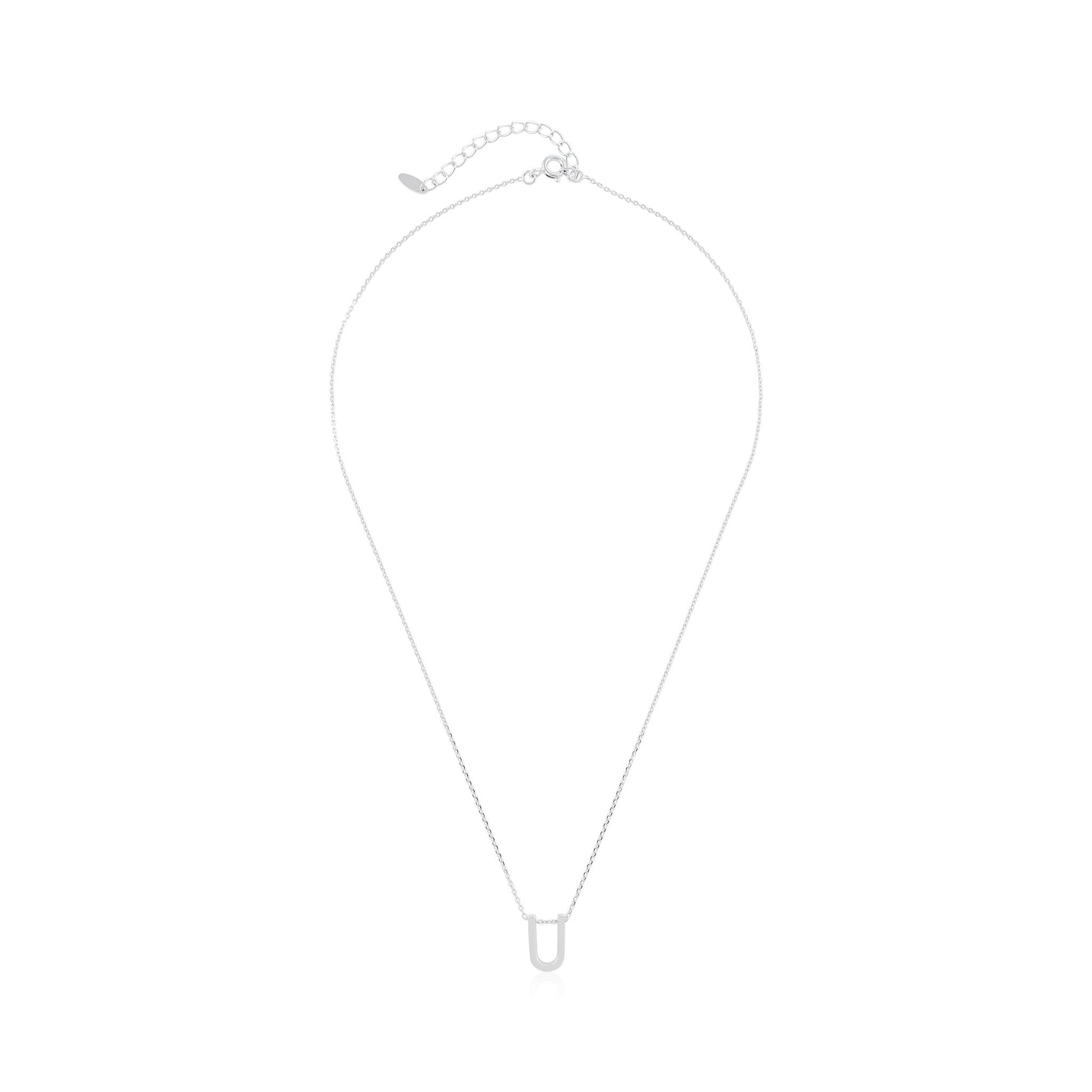 Rhodium plated silver Initial U Necklace PSJCNP - UR - FJewellery