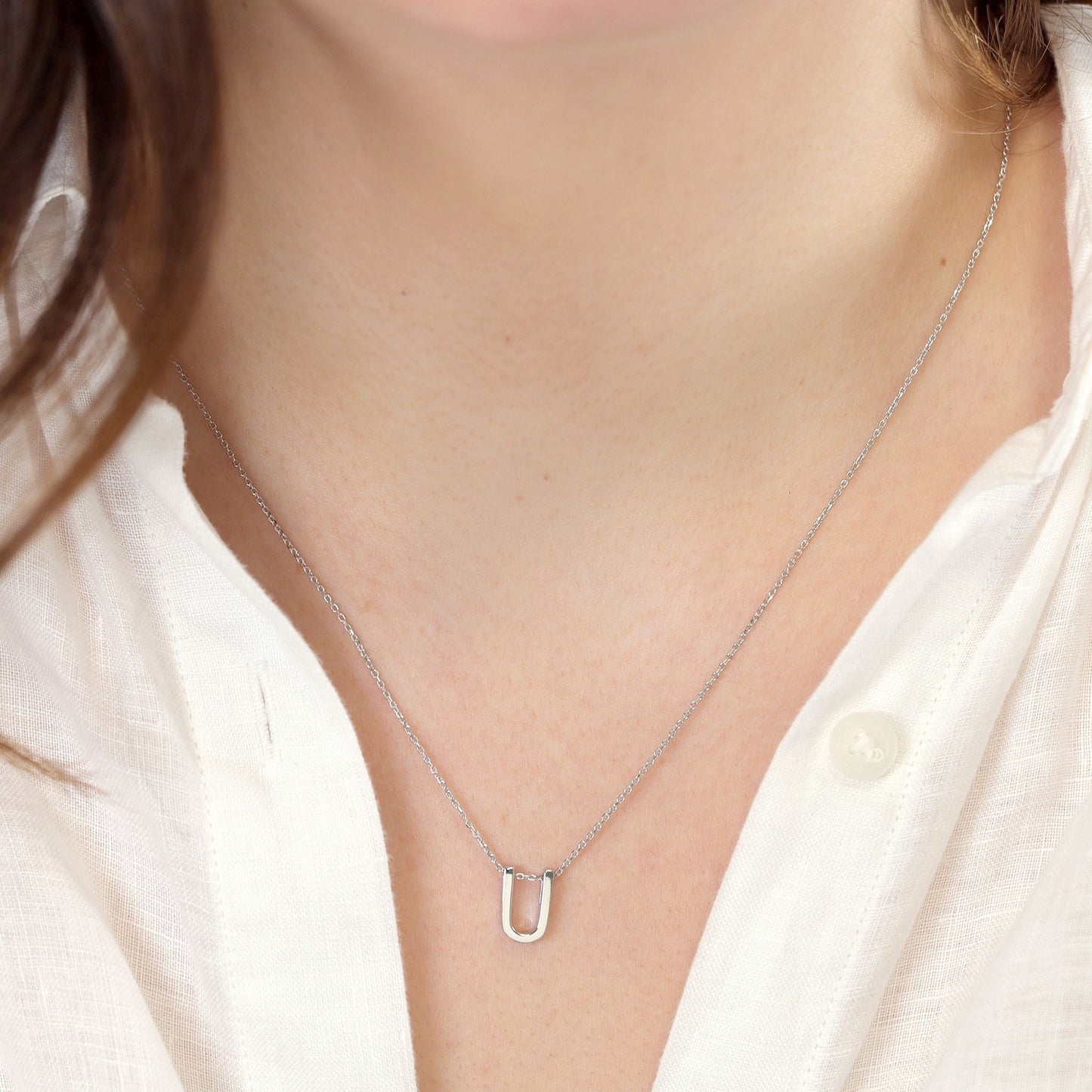 Rhodium plated silver Initial U Necklace PSJCNP - UR - FJewellery