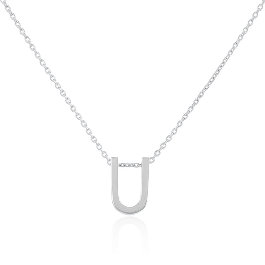 Rhodium plated silver Initial U Necklace PSJCNP - UR - FJewellery